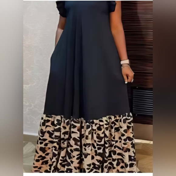 SHEIN Dresses & Skirts - Elegant Black Dress With Cheetah Print Hem